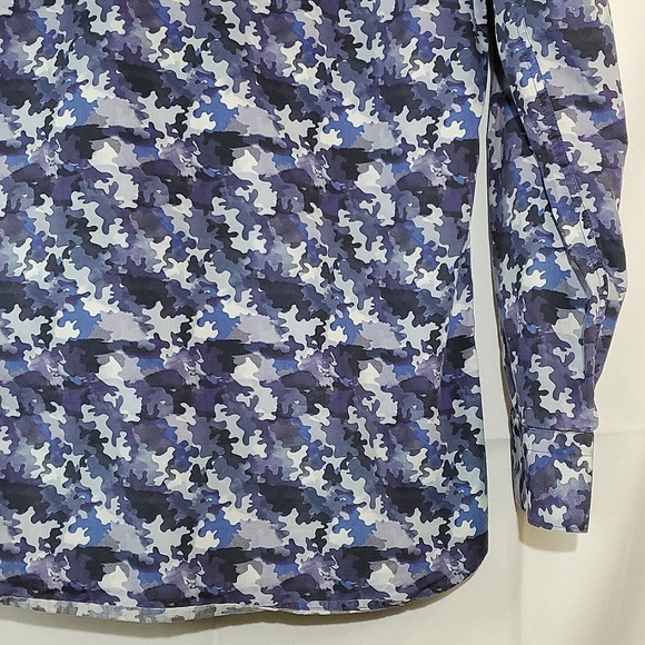 Jared Lang Men's/Unisex Blue Camo Button-Up Long Sleeve Dress Shirt - Size S/2 - Picture 10 of 12